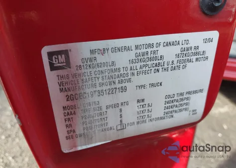 2005 Chevrolet Silverado 1500 Ls from USA, damaged, VIN 2GCEC19T351227159